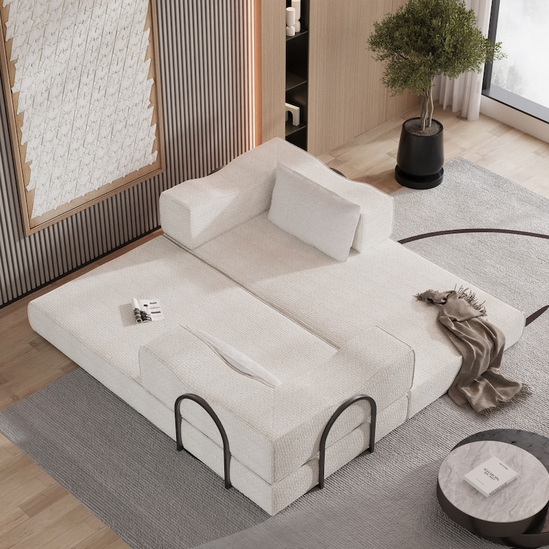80" Convertible Sofa Bed with 2 Pillows, 2-Seat Folding Floor Couch, Multifunctional Chenille Loveseat Living Room Sleeper Sofa