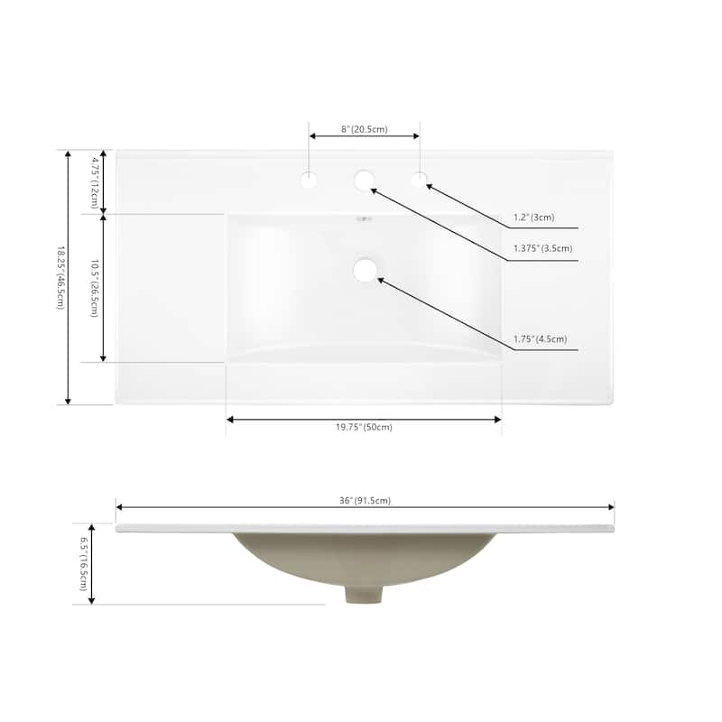 Aubert 3-Hole Classic Contemporary Rectangular Ceramic Single Sink Basin Vanity Top, by JONATHAN Y