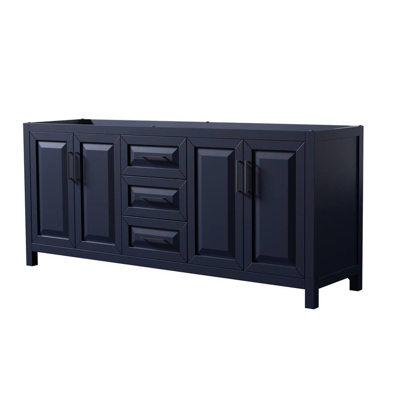 Wyndham Collection Daria 79" Double Free Standing Vanity Cabinet Only - Dark Blue / Matte Black Hardware