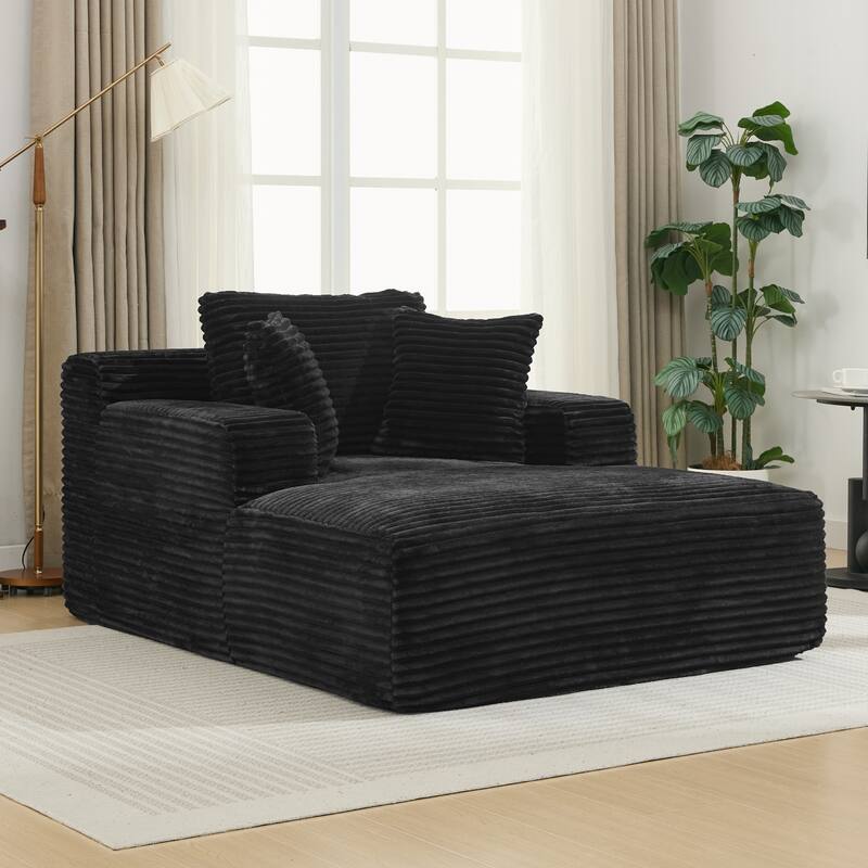Full-compressed Chaise Lounge Sofa Bed, Black Corduroy, 49x66x35 inches