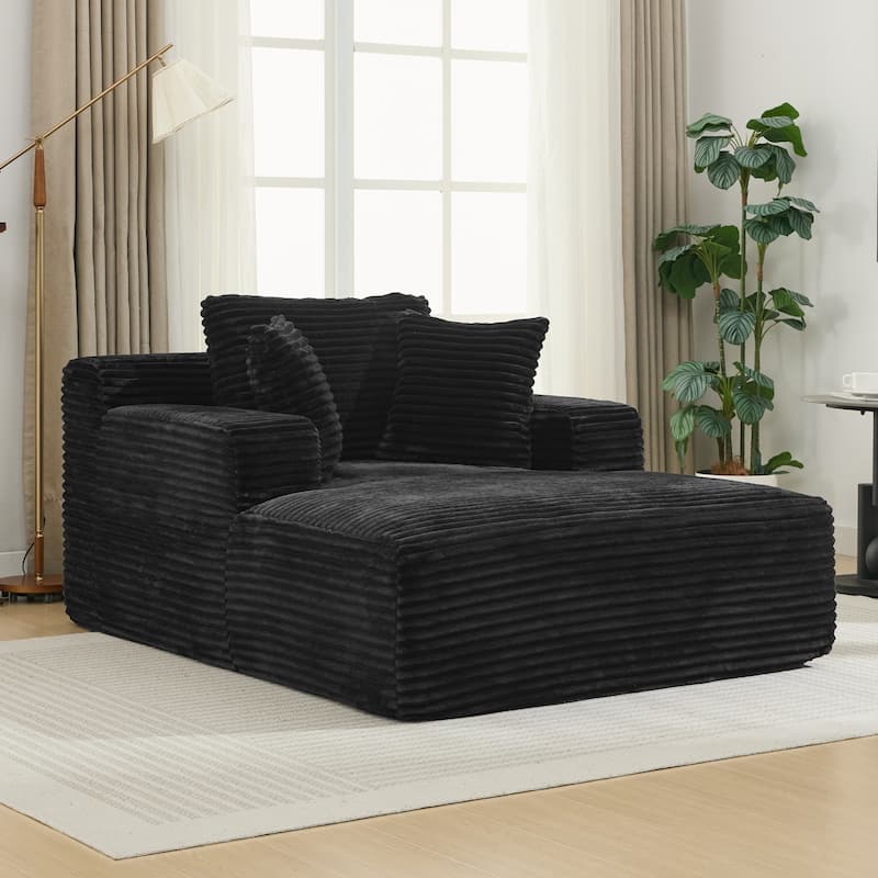 Roomfitters Full-Compressed Chaise Lounge Sleeper Sofa with Removable Pillows Modern Upholstered Couch