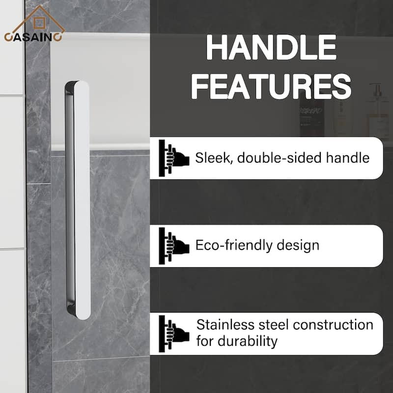 CASAINC 48"/60"W x 76" Sliding Frameless Shower Door with SGCC certification