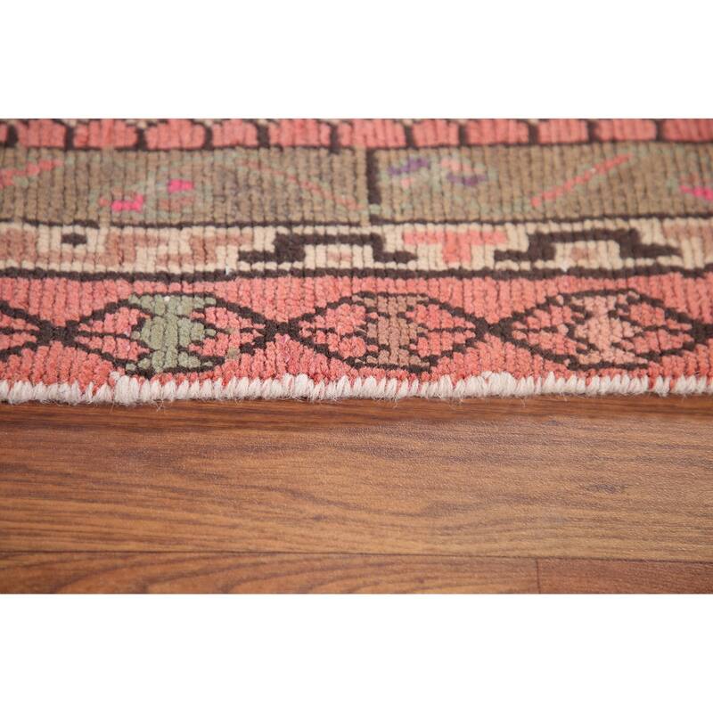 Pink Geometric Sirjan Persian Runner Rug Vintage Handmade Wool Carpet - 3'4" x 12'3"
