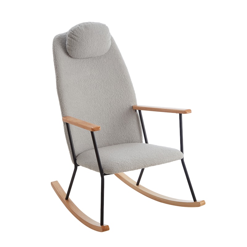 Adjustable Headrest Pillow Rocking Chair Accent Chair with High Backrest - LIGHT GREY