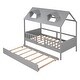 preview thumbnail 7 of 7, Gray Pine Wood Playhouse Bed with Trundle and Fence - Maximizing Space for Kids