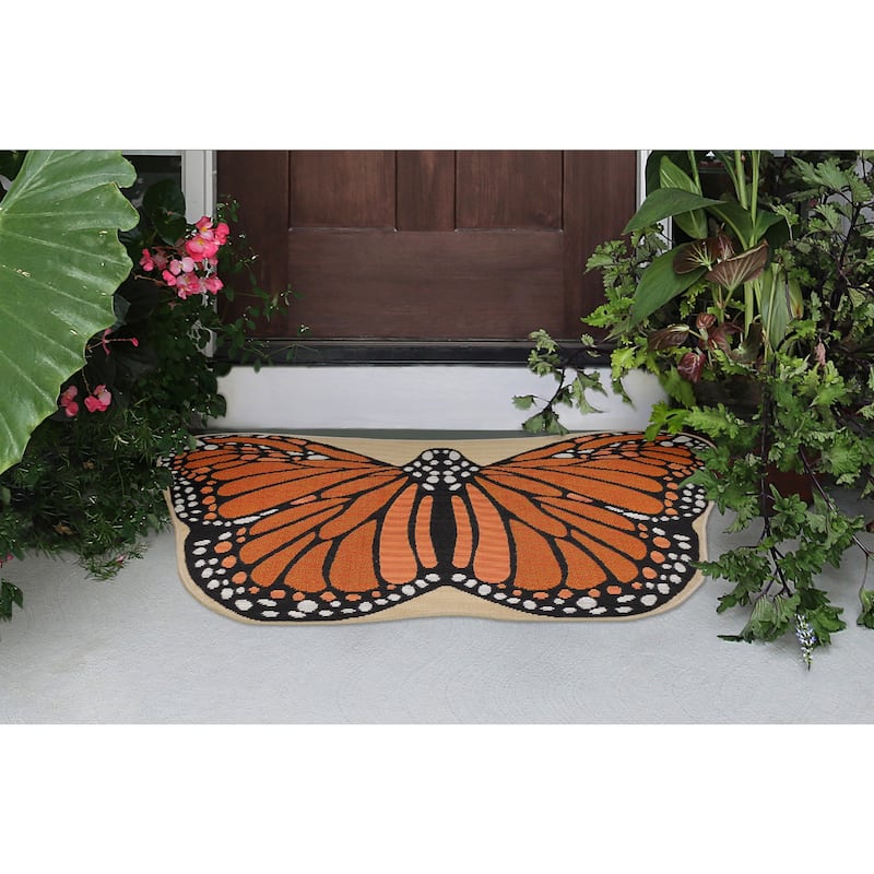 Liora Manne Esencia Monarch Indoor/Outdoor Mat Orange 3'3" x 1'9" SHAPED - 3'3" x 1'9" SHAPED - 3'3" x 1'9" SHAPED - Orange