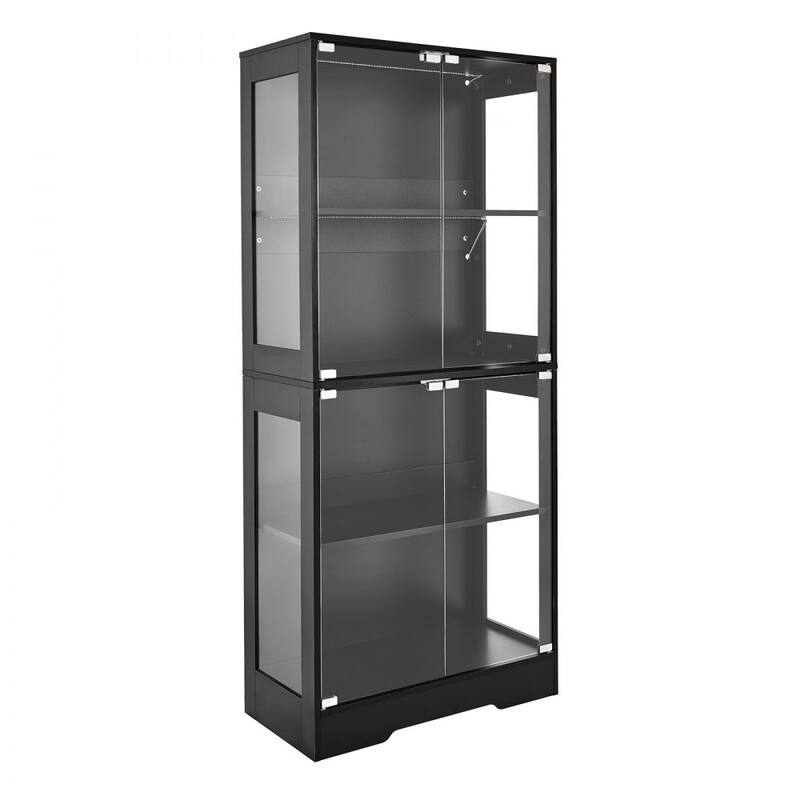Black MDF Glass Display Cabinet 4-Tier with 3-Color LED Lighting - 28.82 × 13.86 × 65.16 inch