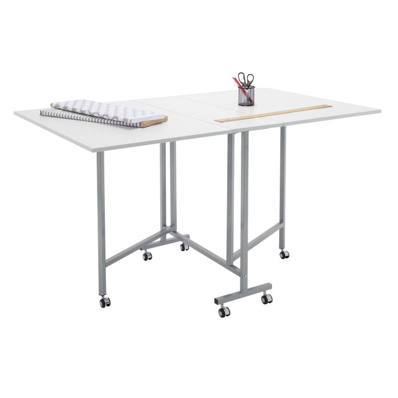 Sew Ready Mobile Folding Craft Sewing Fabric and Die Cutting Table - Silver/White - White/Silver