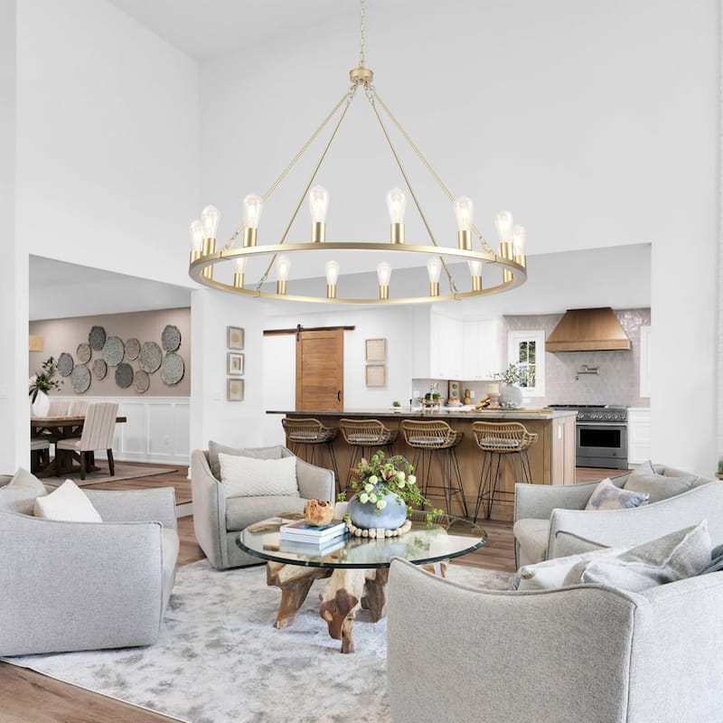 16-Light Farmhouse Chandelier , 47.24 In Wagon Wheel Chandelier for Dining Room Living Room Bedroom Kitchen