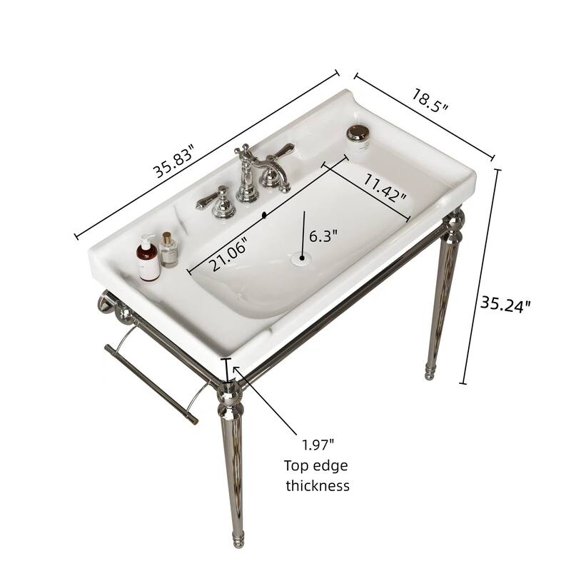 Wall-Mounted Bathroom Vanity with Ceramic Basin and Metal Legs