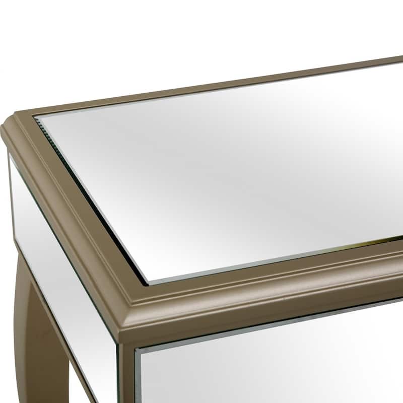 Champagne Mirrored Glass Console Table and Curved Legs - 47.6” L x 15.9” W x 30.7” H