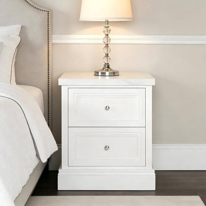 2-Drawer Nightstand with Faux Marble Top