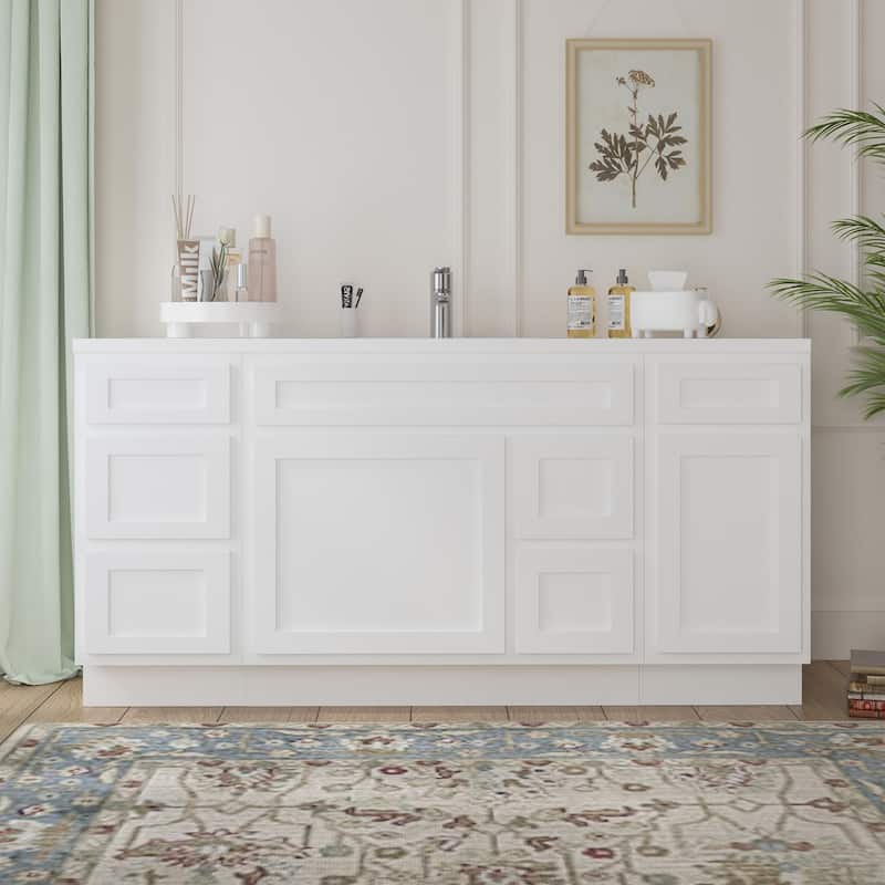 Vanity Art 66" Oak Freestanding Bathroom Vanity Cabinet without Top