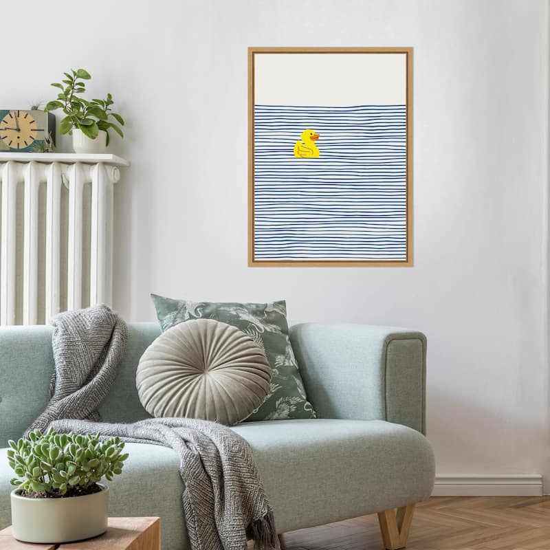 Yellow Duck Afloat by Little Dean Framed Canvas Wall Art