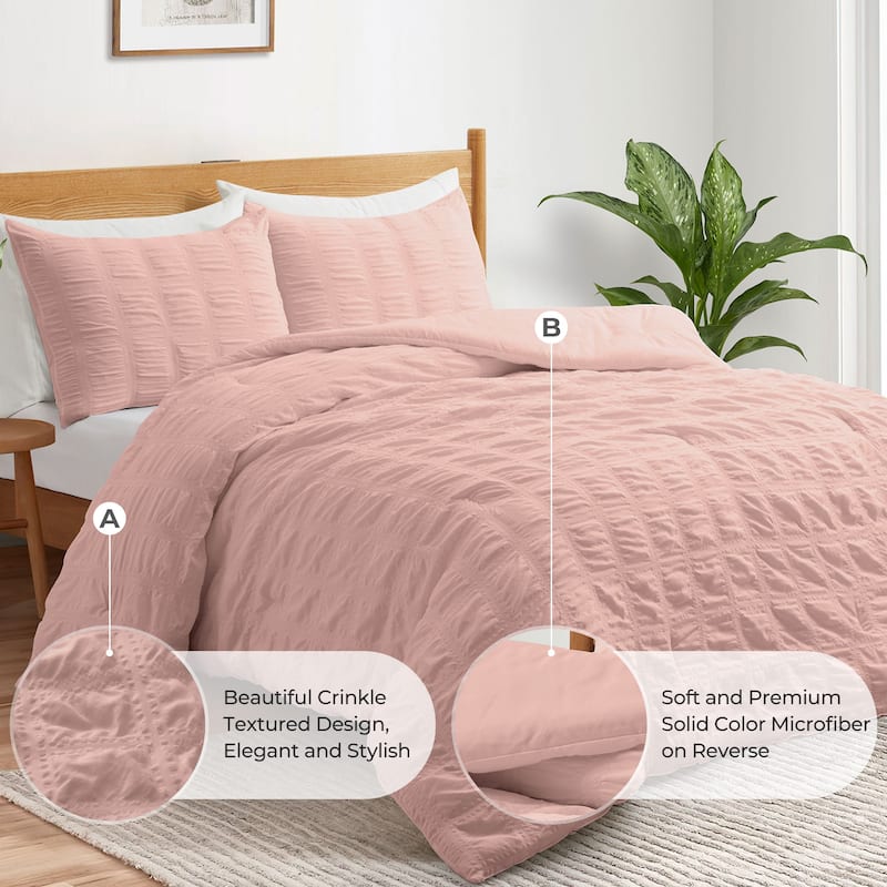 3-Piece Seersucker Bubble Ruffled Chic Comforter Set