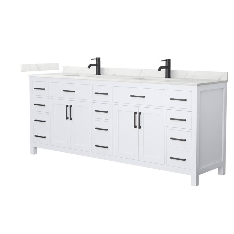 Wyndham Collection WCG2424-84D-QTZ-UNSMXX Beckett 84" Free Standing - White / Giotto Quartz Top / Matte Black Hardware