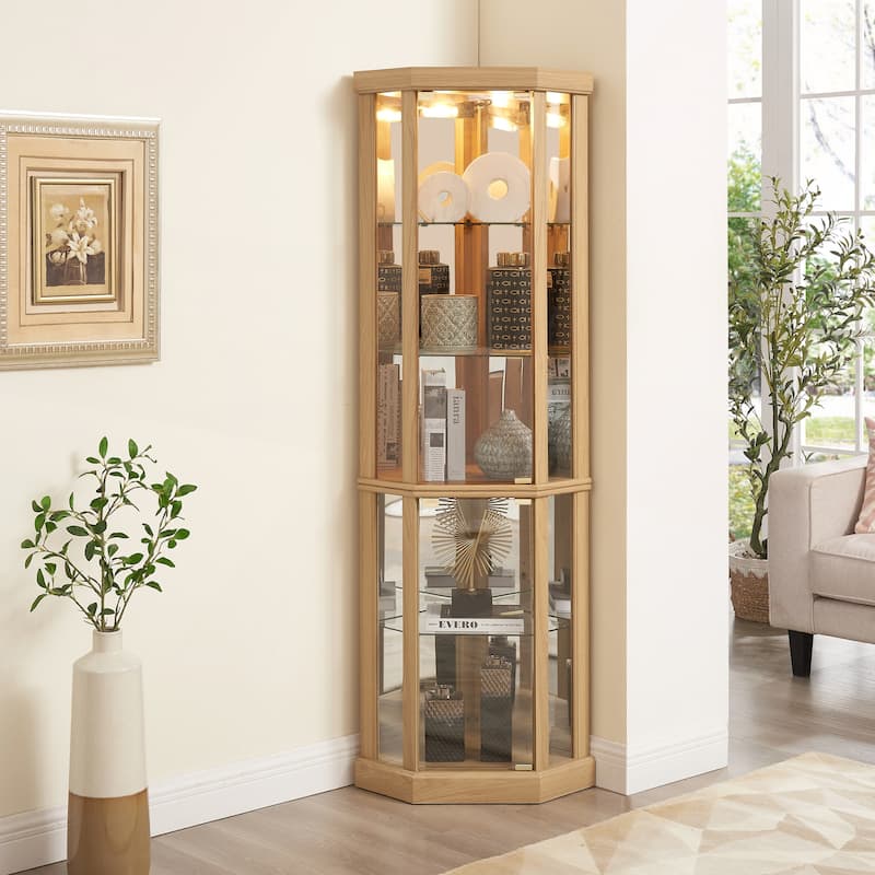 Lighted Corner Curio Cabinet - Oak