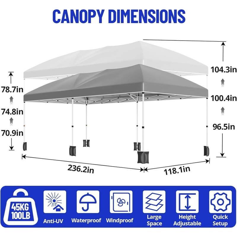 10X20 Ft Instant Waterproof Portable Pop-Up Canopy Tent with 4 Sidewalls for Outdoor Camping, Beach, Backyard