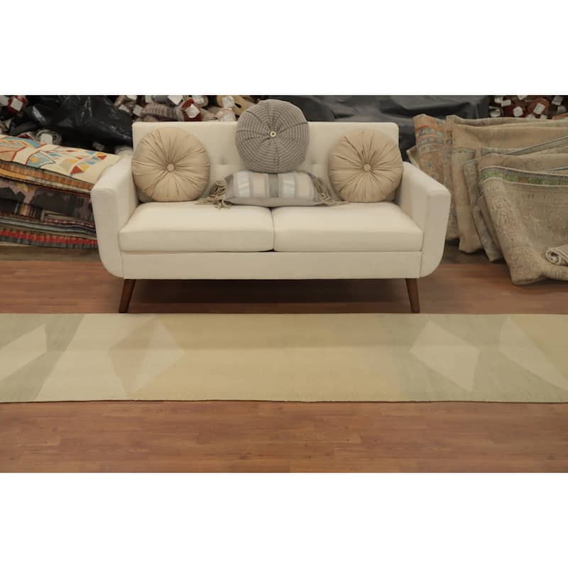 Hand Woven Oriental 100% Wool Carpet Southwestern Modern Multi-Colored Kilim Runner Rug - 11' 8'' X 2' 7''