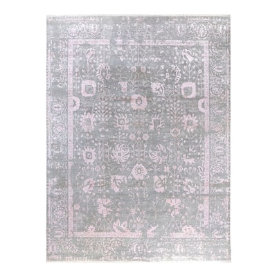 Ikat One-of-a-Kind Hand-Knotted Area Rug, Gray - 9' 1" x 12' 1"