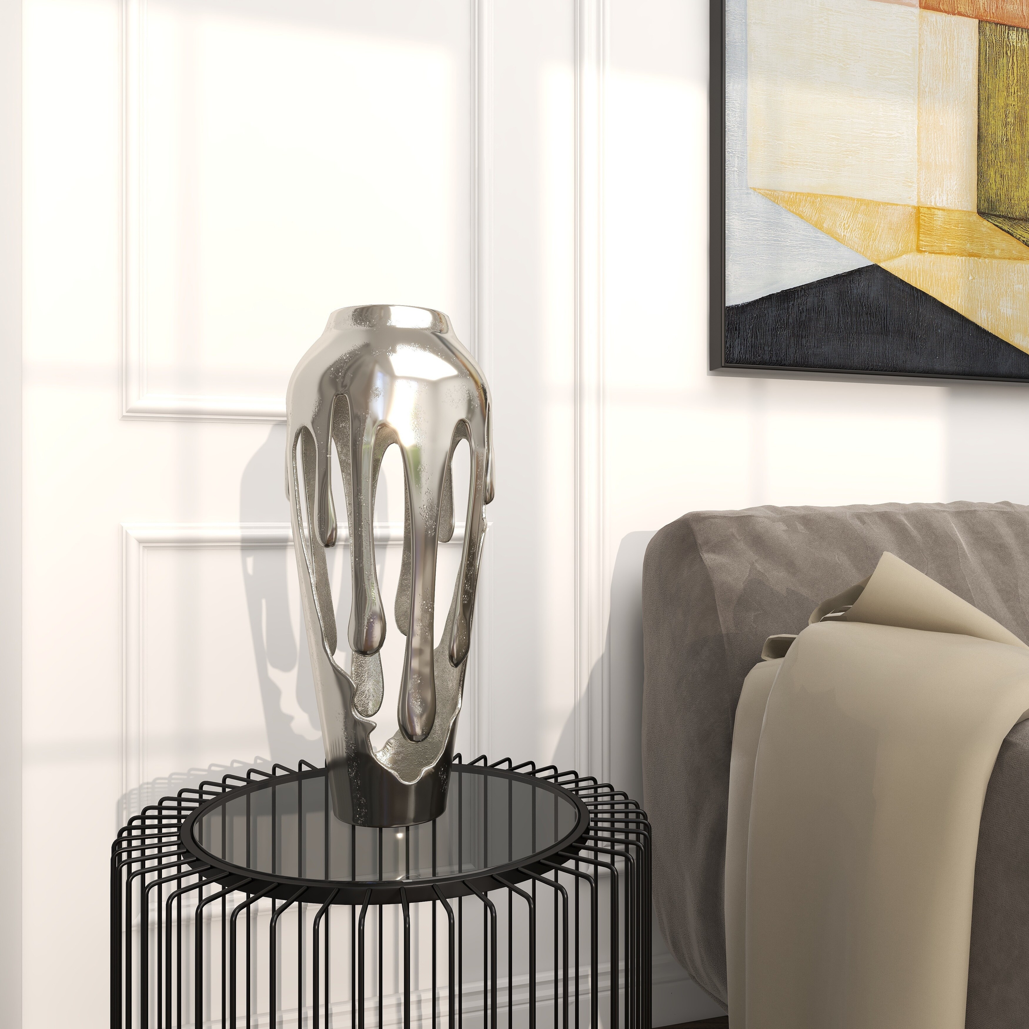 Contemporary Aluminum Metal Drip Vase with Unique Melting Design