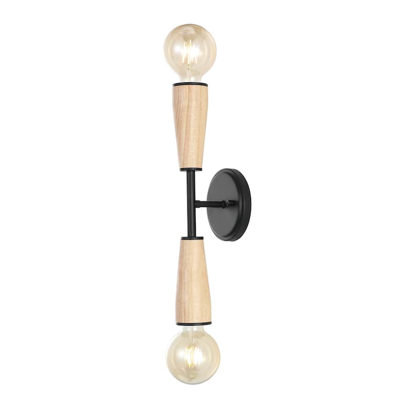 Nicole 5.13" 2-Light Modern Designer Iron/Wood Double Sided Hourglass LED Sconce, Light Brown/Black by JONATHAN Y - 5.13" - Light Brown/Black