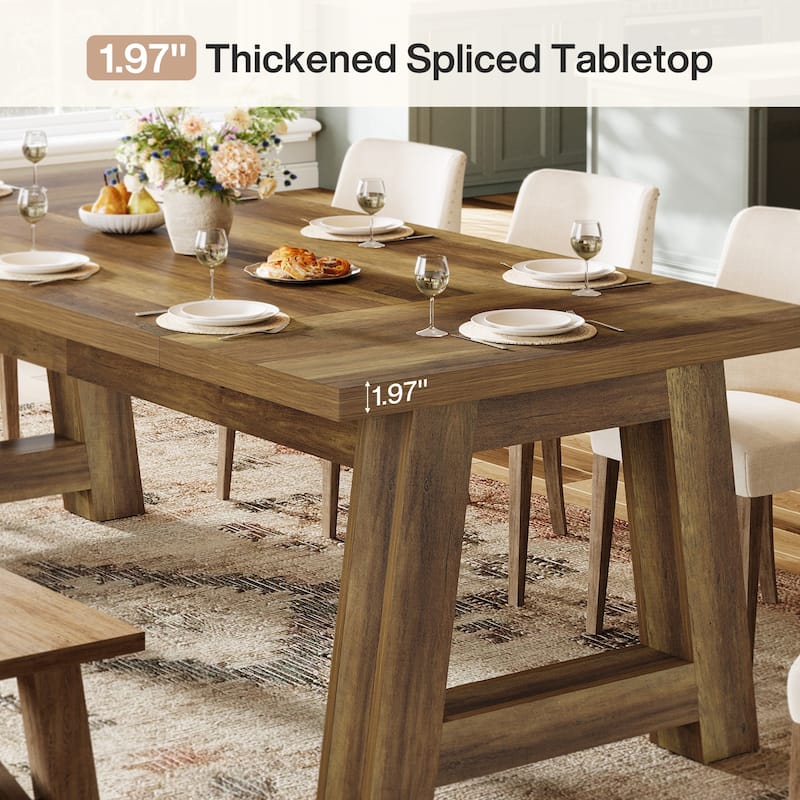70.5'' Long Dining Table for 6-8, Farmhouse Wooden Kitchen Table