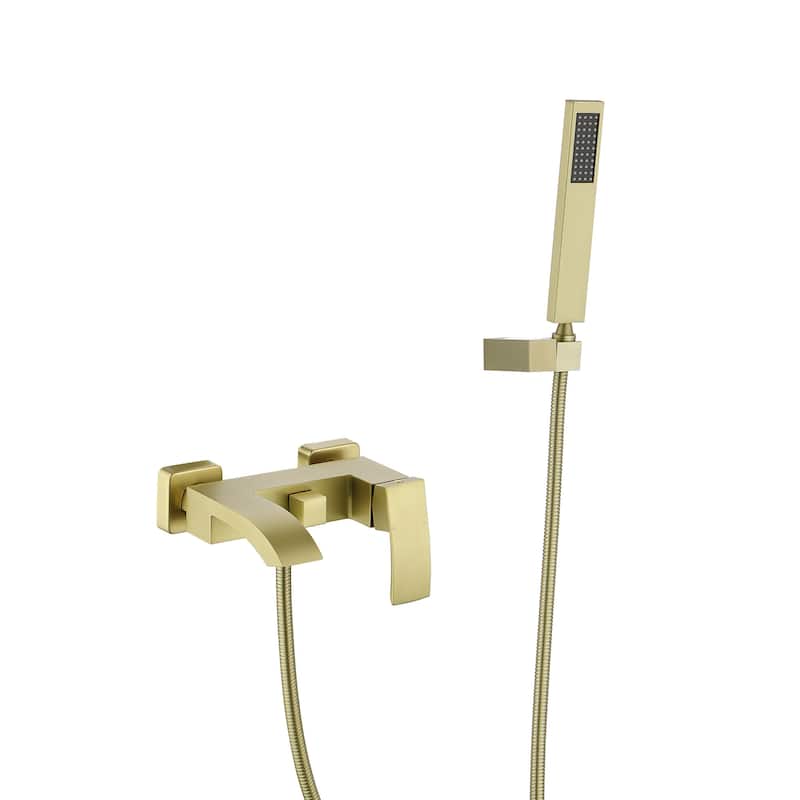 Waterfall Wall Mount Roamn Tub Faucet with Hand Shower Brass Single Handle Modern Bathtub Filler with Valve - Brushed Gold