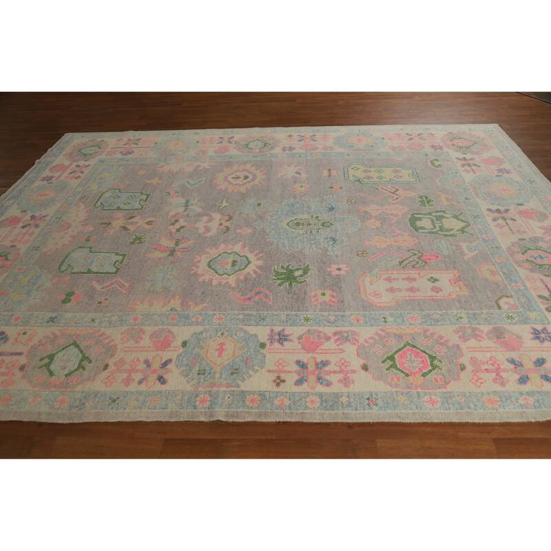 Hand Knotted Oriental 100% Wool Carpet Transitional All-Over Purples Oushak Area Rug - 10' 8'' X 8' 1''
