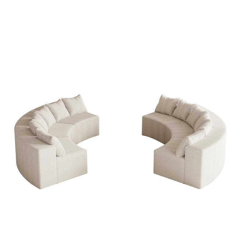 Oversized Curved Sectional Sofa Semi Circula Modular Couch Corduroy Upholstered Single Sofa Set of 6 - Free Collocation