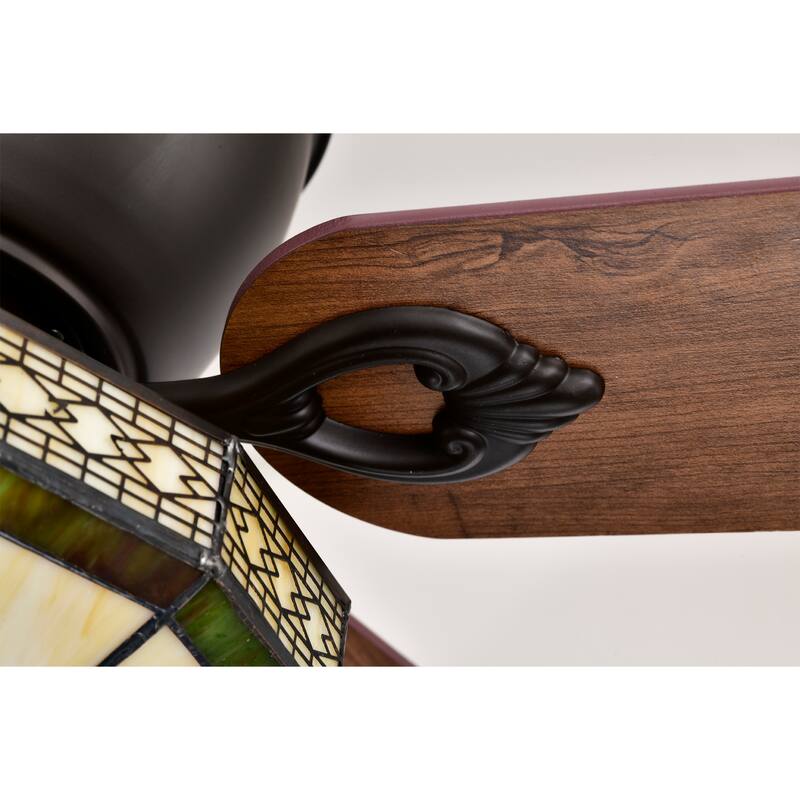 Margno 52-Inch Flushmount Lighted Ceiling Fan Jewel Cut Design Tiffany Glass Lamp Black Finish