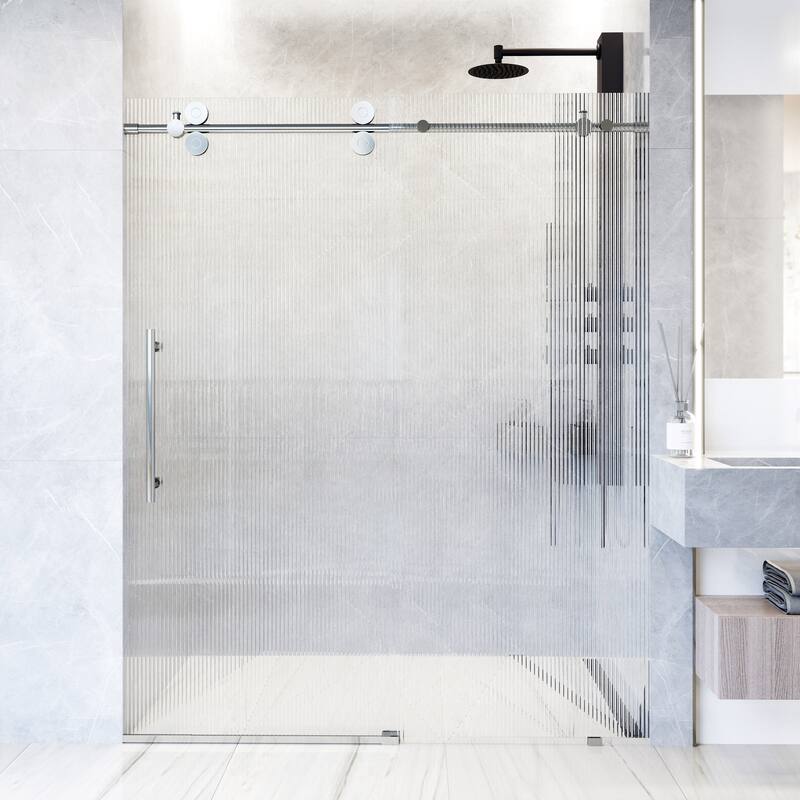 VIGO Elan 56" to 60" W x 74" H Frameless Sliding Shower Door - Left - Chrome