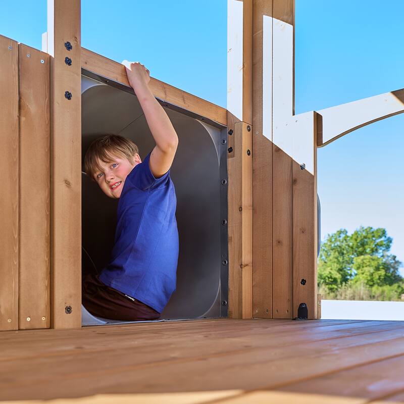 Backyard Discovery Dover Bay Spruce Swing Set, Tube Slide, Clubhouse