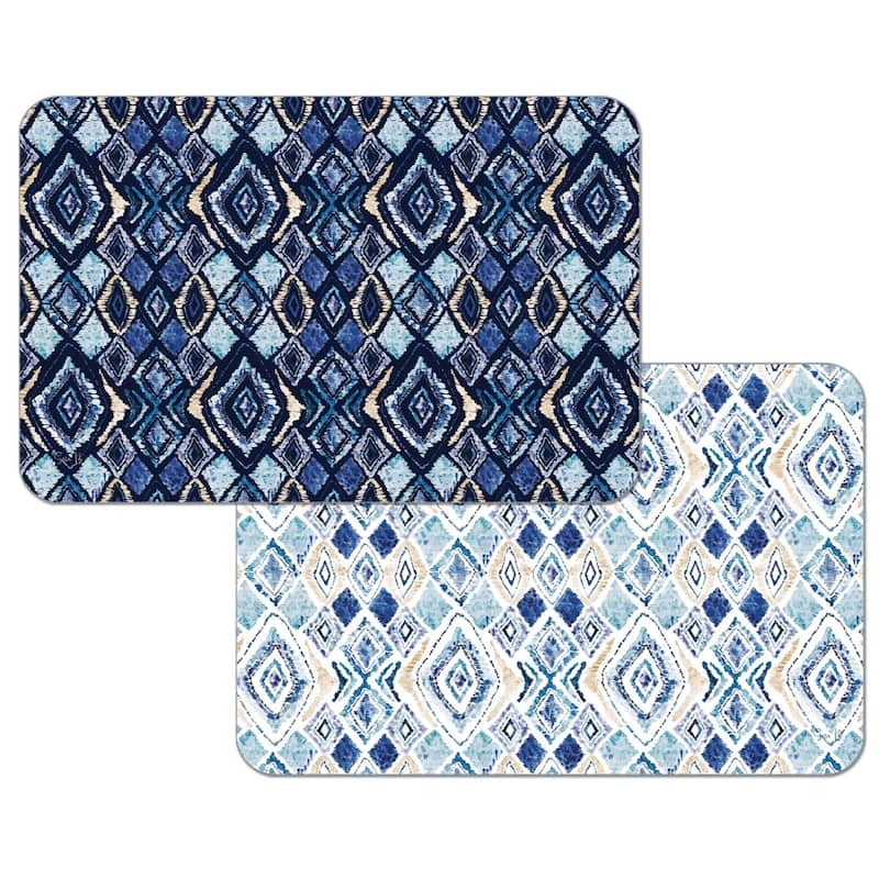 Paloma Indigo 4 Pack Reversible Easy Care Flexible Plastic Placemats Made in The USA BPA Free Easily Wipes Clean