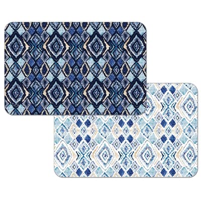 Paloma Indigo 4 Pack Reversible Easy Care Flexible Plastic Placemats Made in The USA BPA Free Easily Wipes Clean
