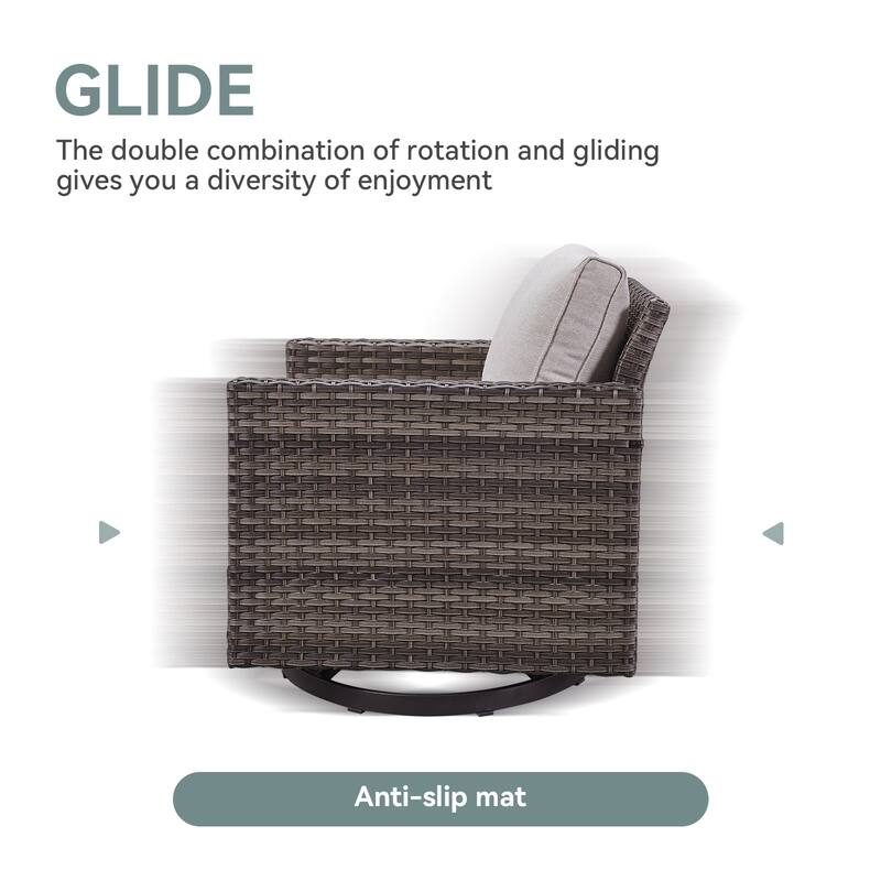 Gymojoy Wicker Swivel Glider Chair with 4 inch Olefin Cushions