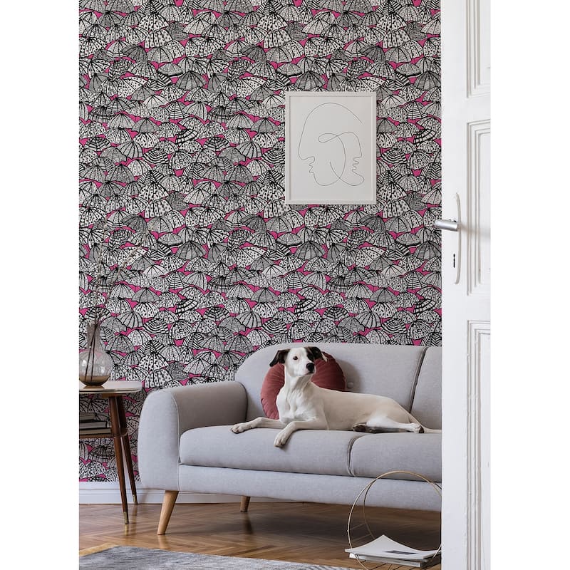 Dara Raspberry Jolly Brollies Wallpaper