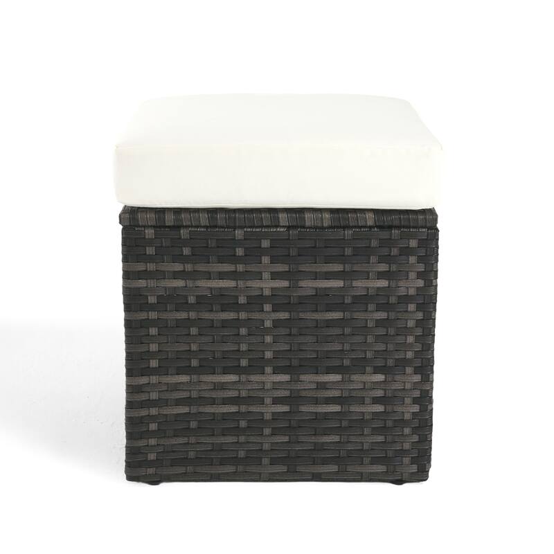 Outdoor Wicker Square Storage Ottoman with Plush Cushion