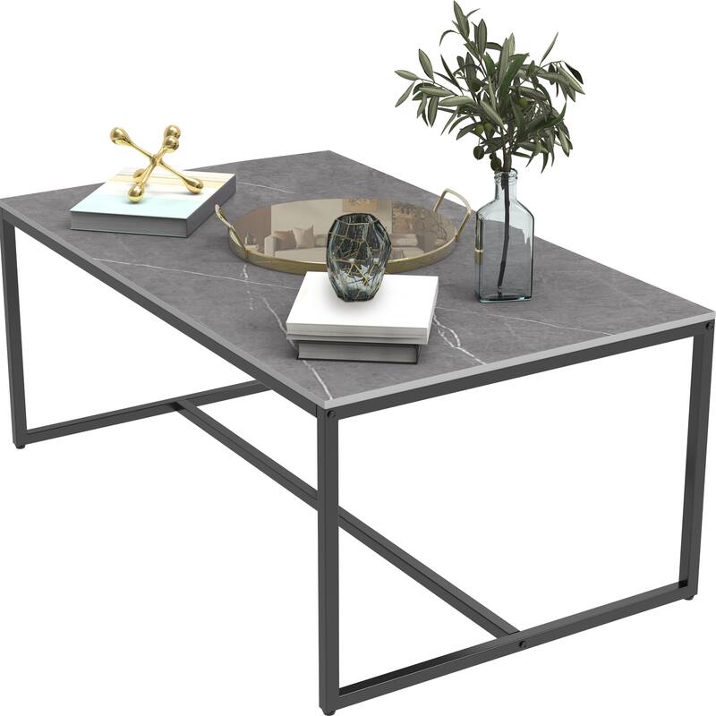 Sintered Stone Top Rectangle Coffee Table - 23.6" D x 39.4" W x 16.5" H