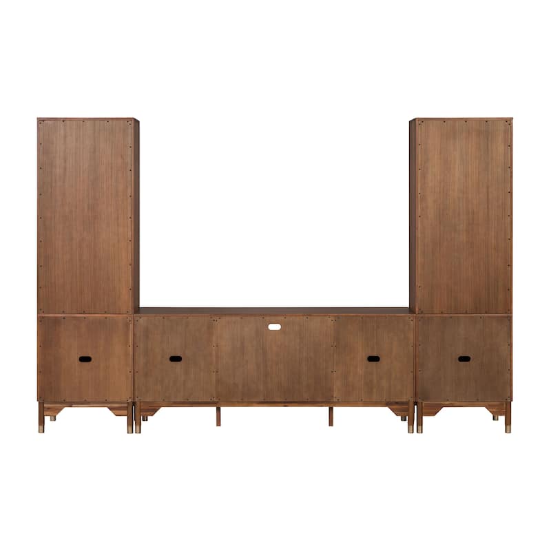 Furniture of America Forma Mid-Century Modern Walnut 5-Piece 118-inch Entertainment Center with LED Lights and 21 Shelves