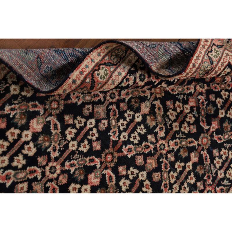 Geometric Mahal Vintage Persian Runner Rug Handmade Wool Carpet - 3'5" x 11'1"