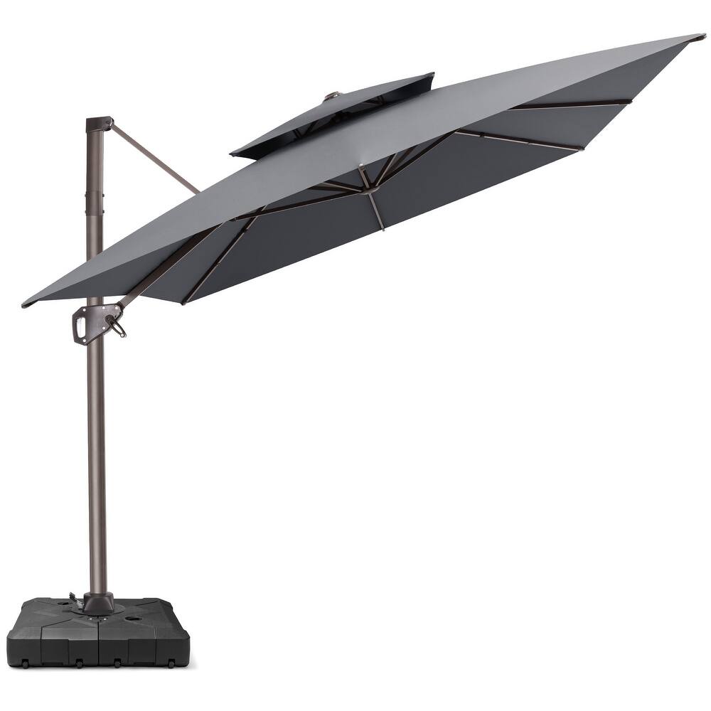 11 × 9 ft Outdoor Patio Cantilever Offset Dual Top Umbrella with Base