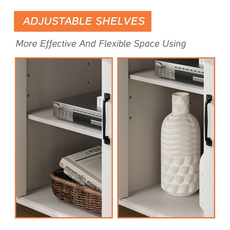 Farmhouse TV Stand for 65 Inch TV, Wood Console Table with Glass Door