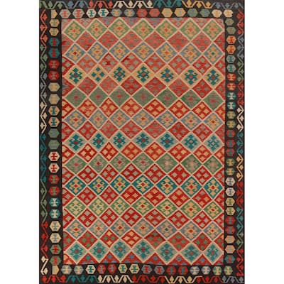 Reversible Trellis Kilim Oriental Area Rug Flatweave Wool Carpet - 8'7"x 11'2"