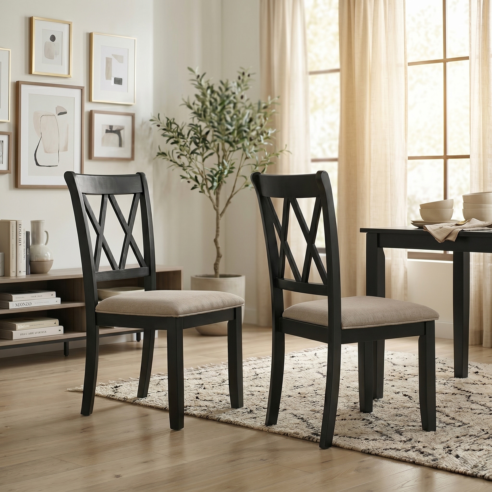 Roundhill Furniture Windvale Upholstered Cross-back Dining Chair, Set of 2