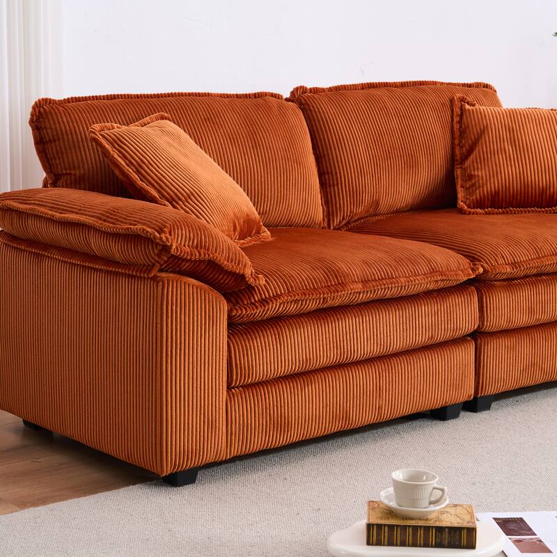 Corduroy Sleeper Sectional Sofa, Loveseat & Ottomans Chaise Lounge Set