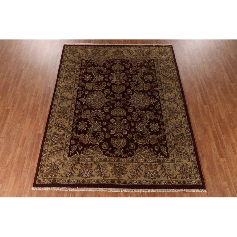 Red Floral Agra Indian Area Rug Hand-Knotted Wool Carpet - 8'3"x 10'1"