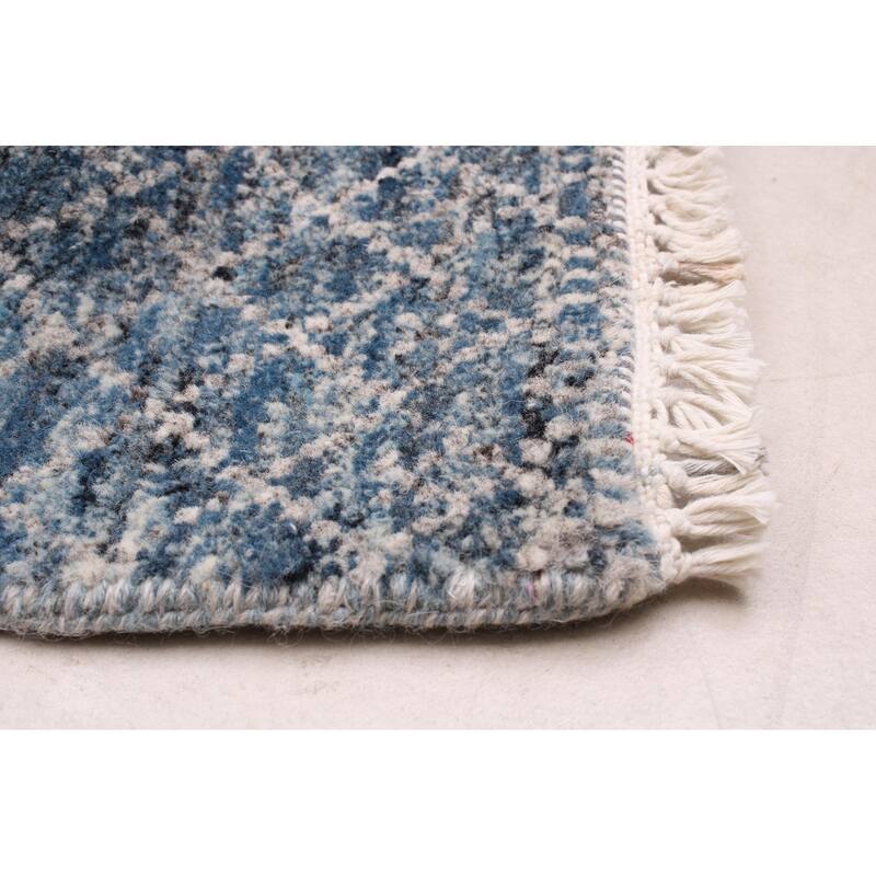 ECARPETGALLERY Hand-knotted Silk Shadow Dark Blue, Grey Wool Rug - 8'10 x 12'2