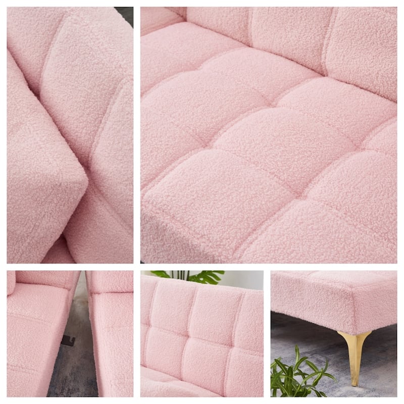 71" Convertible Sofa Bed Futon with Gold Metal Legs Teddy Fabric