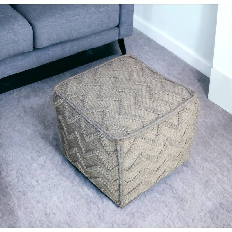 18" Gray Wool Cotton Blend Cube Chevron Pouf Ottoman - Grey - 18' X '18' X '18